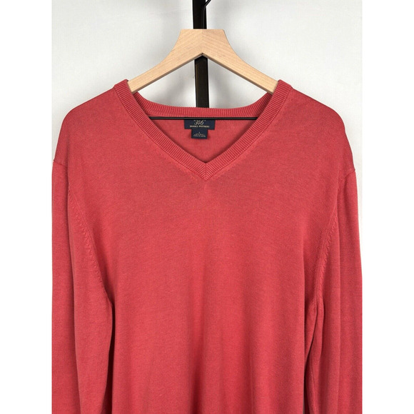 Brooks Brothers 346 Silk Blend V-Neck Pullover Sweater L Red Orange Classic - Picture 2 of 10